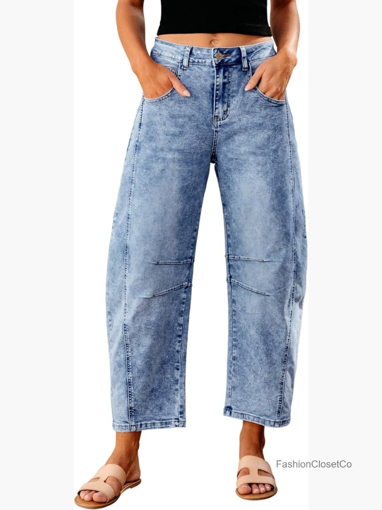High Waisted Wide Leg Barrel Jeans Women Trendy Baggy Cropped Stretch Denim